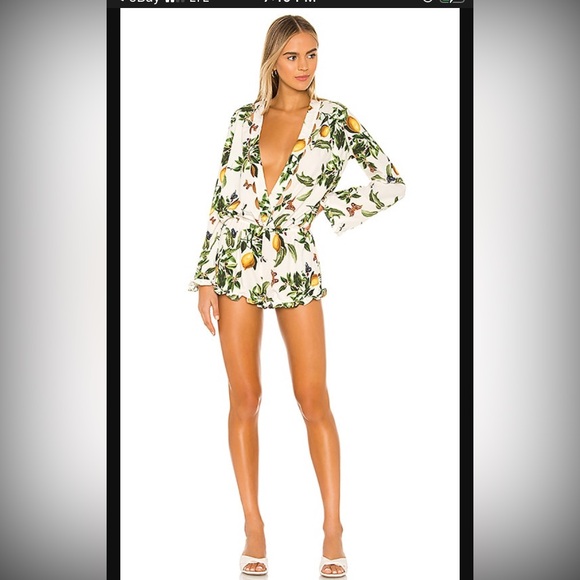 Agua Bendita Pants - Agua Bendita Evergreen Story Larissa Ruffle Trim Lemon Shorts Romper Women’s M L